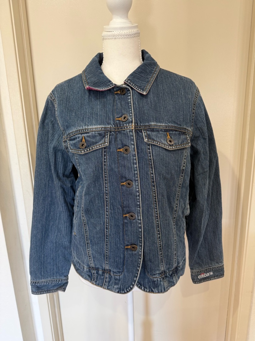 Vintage L.L. Bean Denim Jacket Women’s Medium Regular Blue Citibank Logo Lined